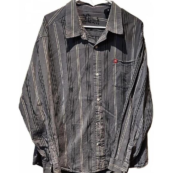 Tony Hawk Men's Gray Striped Button Down Shirt Size XL - Picture 1 of 5